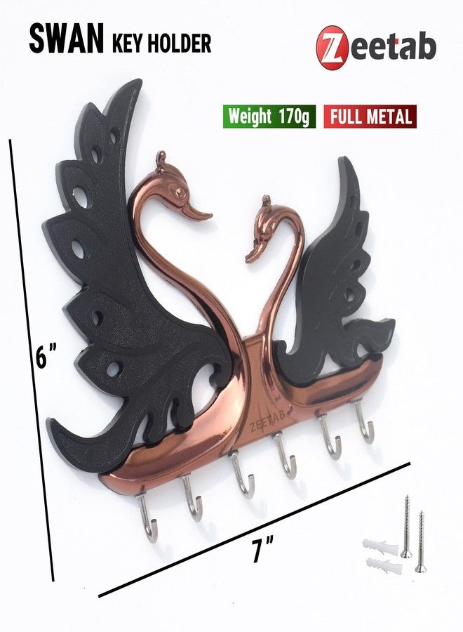 Zeetab Two Swan (Hans) Key Holder, Love Bird Key Stand with 6 Hook, Full Metal Wall Mount Hanger, Home Decor Gift (RG Black) - Image 2